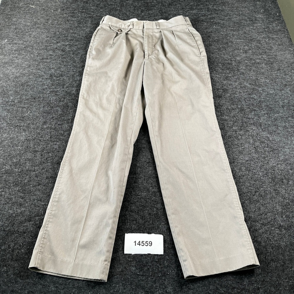 VTG Thomson Chino Pants Mens 32 Beige Cotton Pleated Slash Pockets Straight Leg